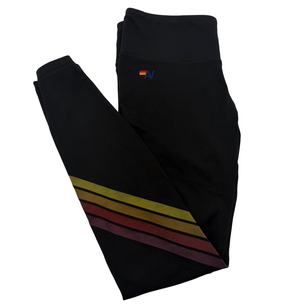 Aviator Nation Womens Black Rainbow 5-Stripe Performance Leggings Size M USA